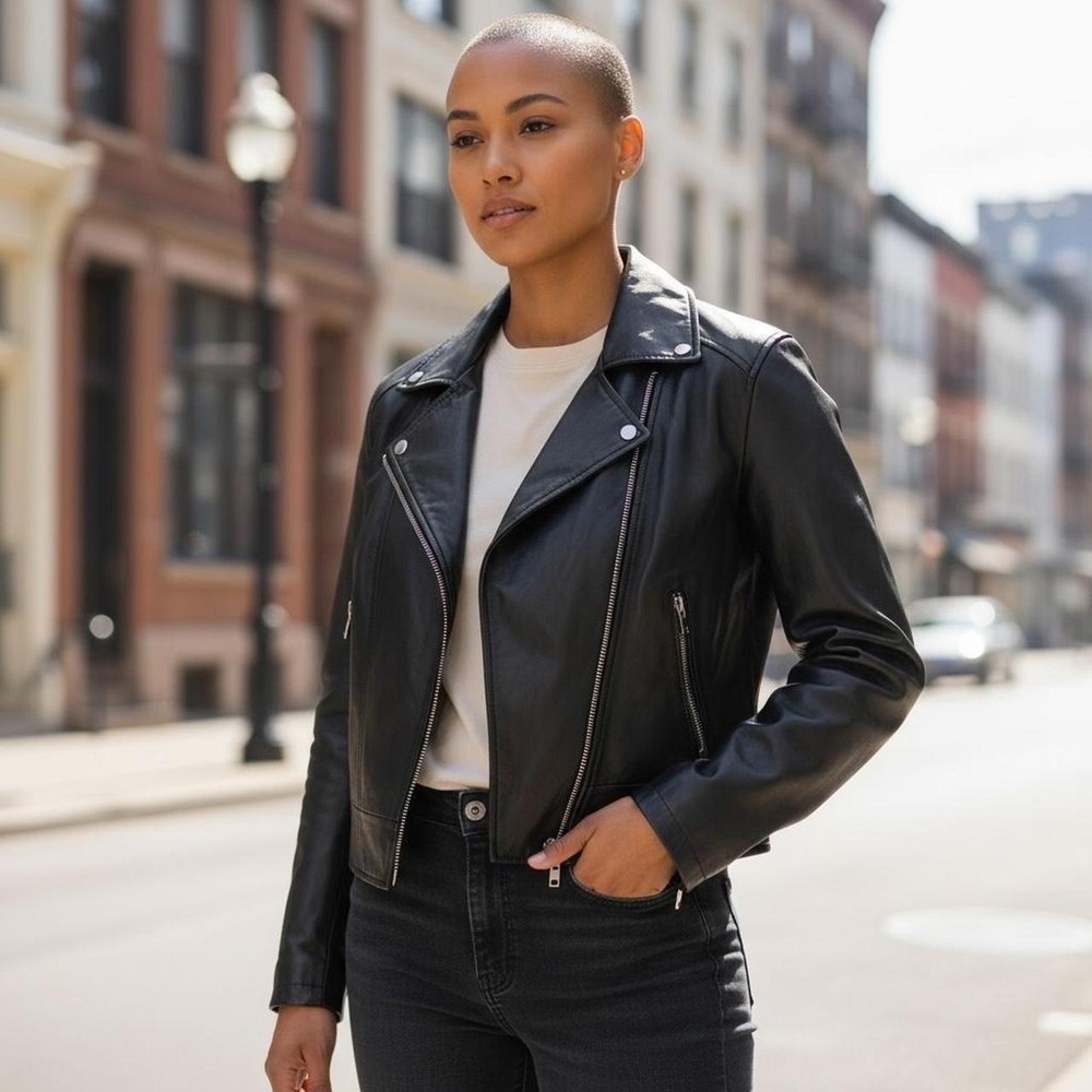 Wilsons Suede & Leather Genuine Black Leather Jacket – Size 10